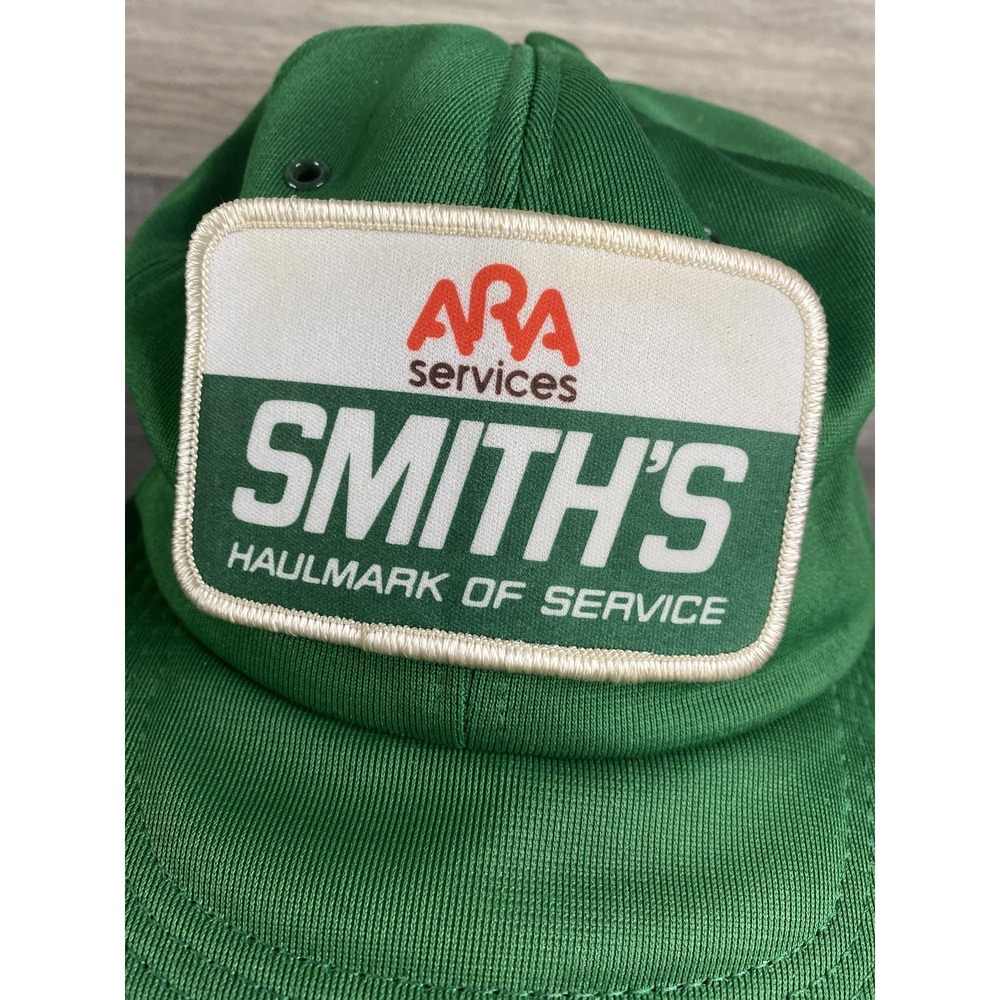 Vintage Smith's ARA Services Hat Cap Snap Back One Size Green Promo Mens 80s - Picture 2 of 8